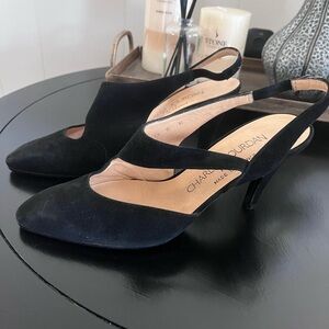 Charles Jourdan Black Suede Slingback Heels